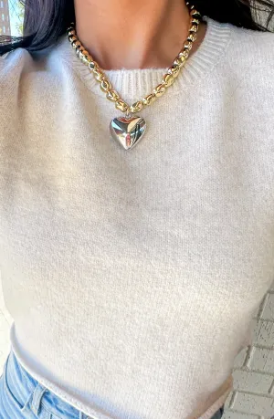 Bebe Silver Heart W/ Gold Chain Necklace