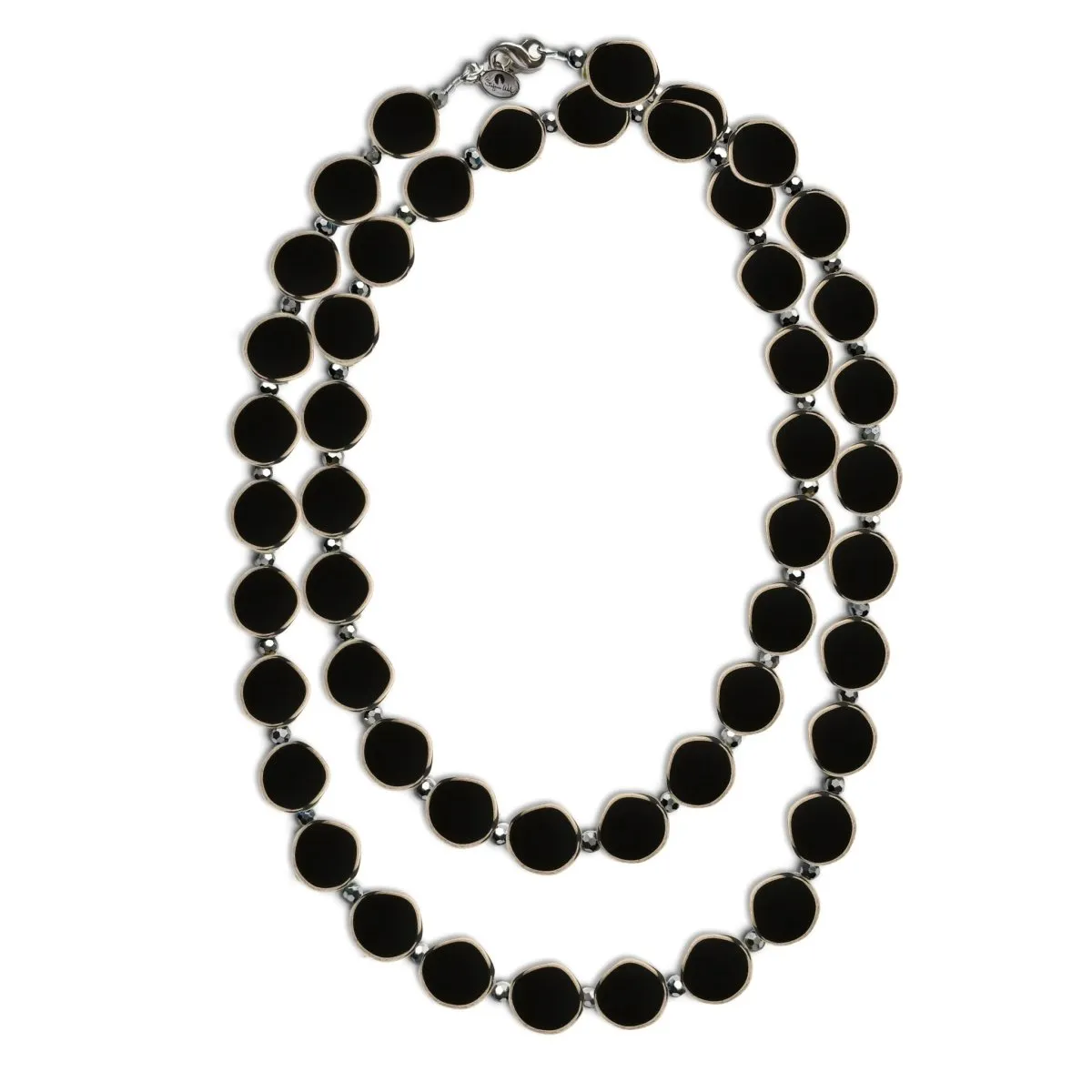 Black 38" Long Circle Glass Beaded Necklace