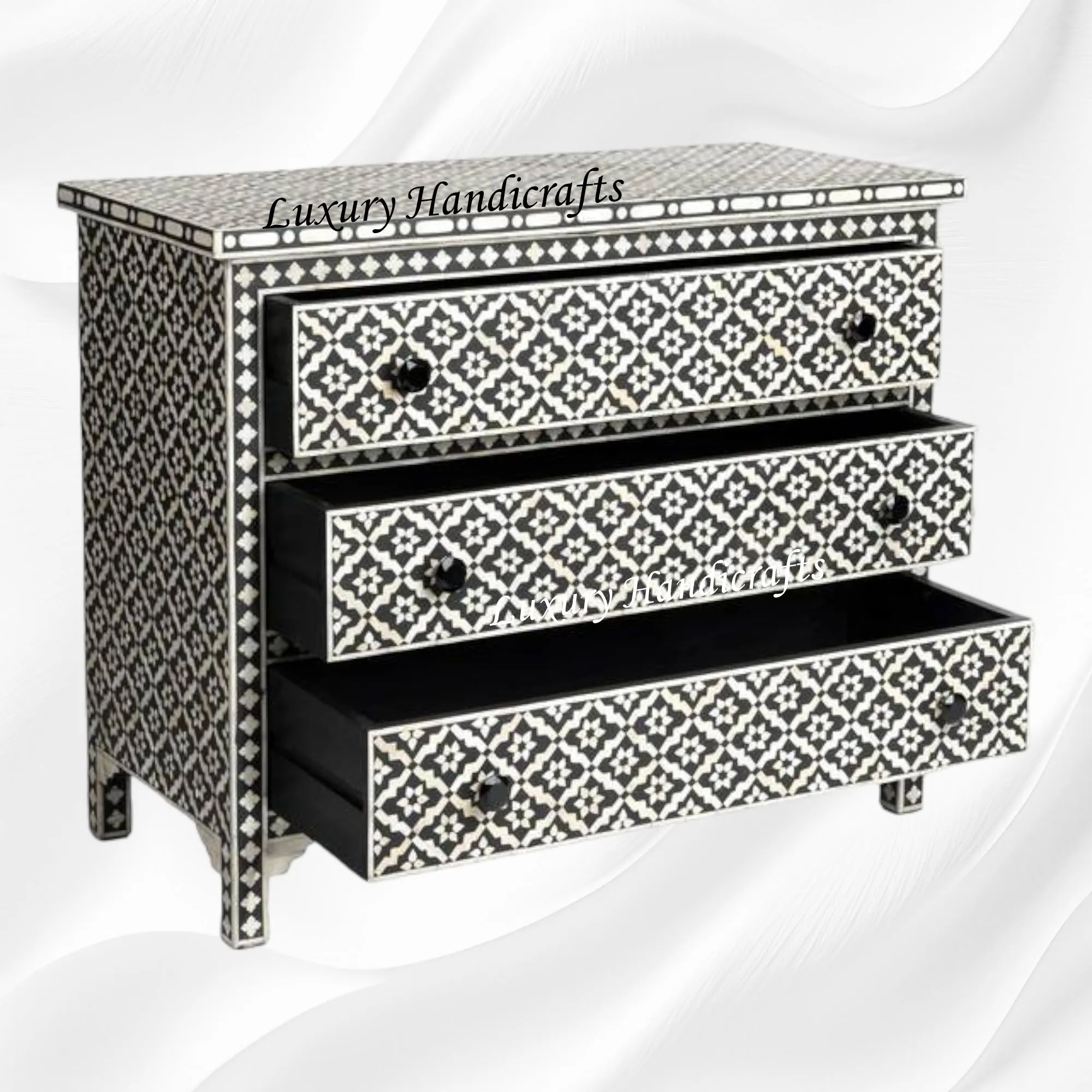 Black Bone Inlay Arctic Chest Of 3 Drawers