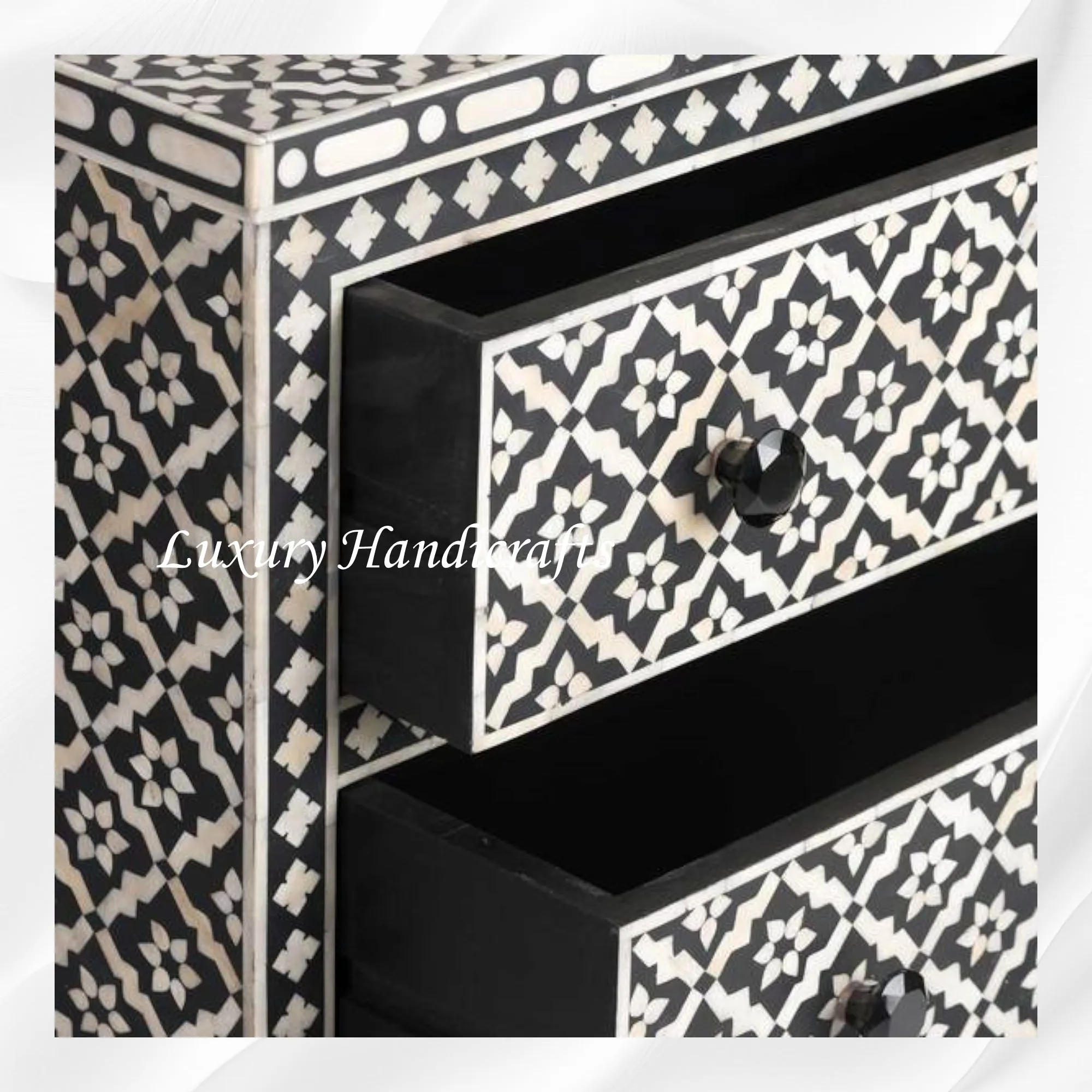 Black Bone Inlay Arctic Chest Of 3 Drawers