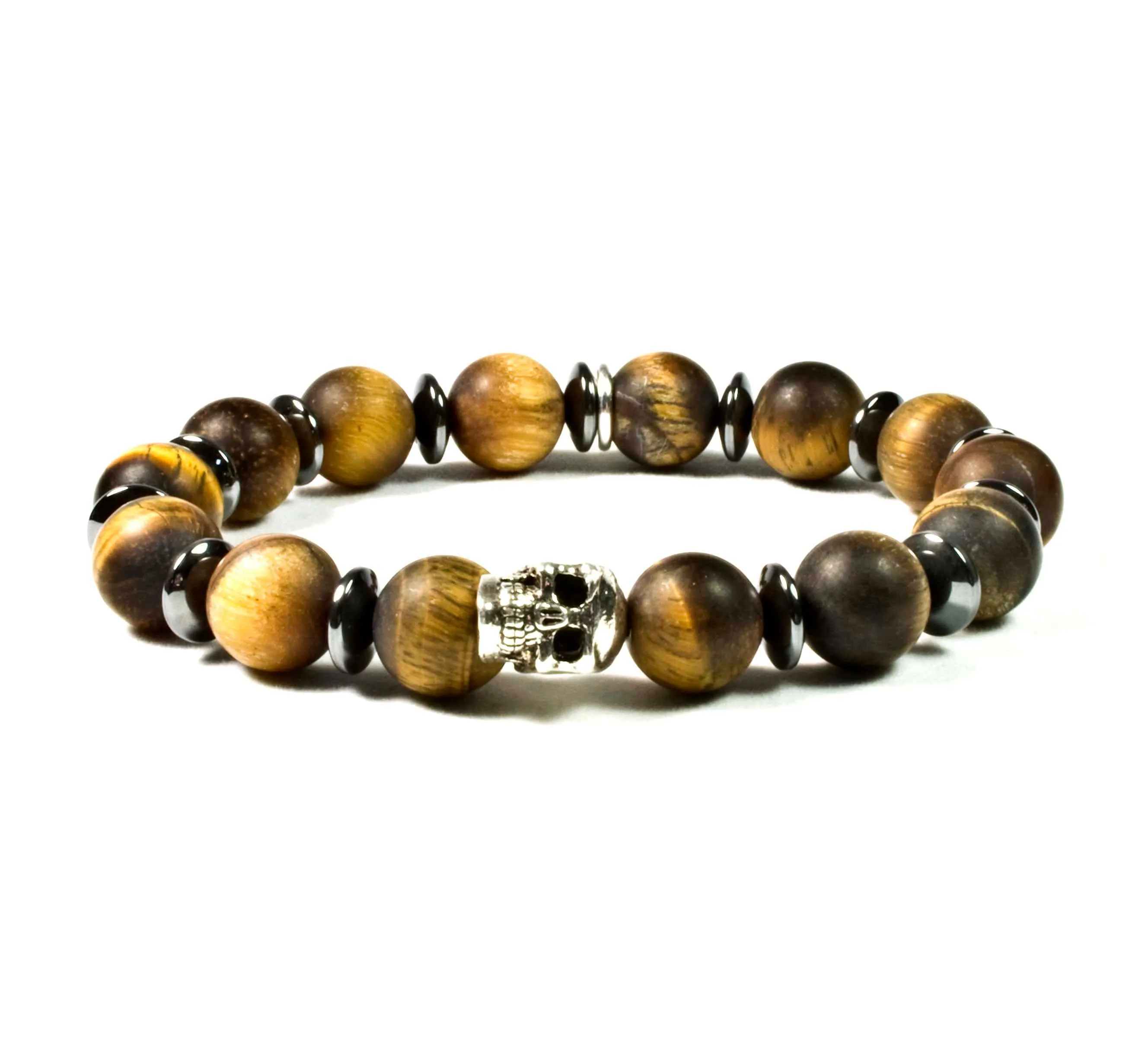 Black Pearl Creations Tiger Eye & Patinated Pewter Skull Bracelet