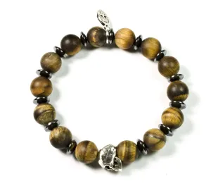 Black Pearl Creations Tiger Eye & Patinated Pewter Skull Bracelet