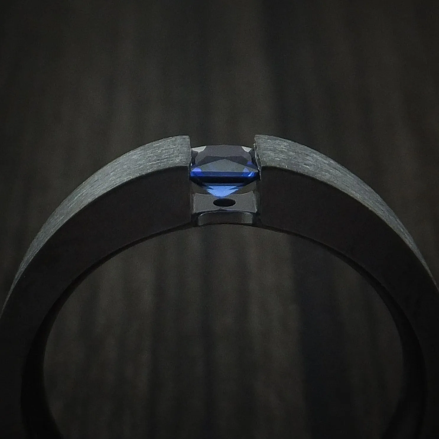 Black Titanium Ring with Sapphire Custom Made Band