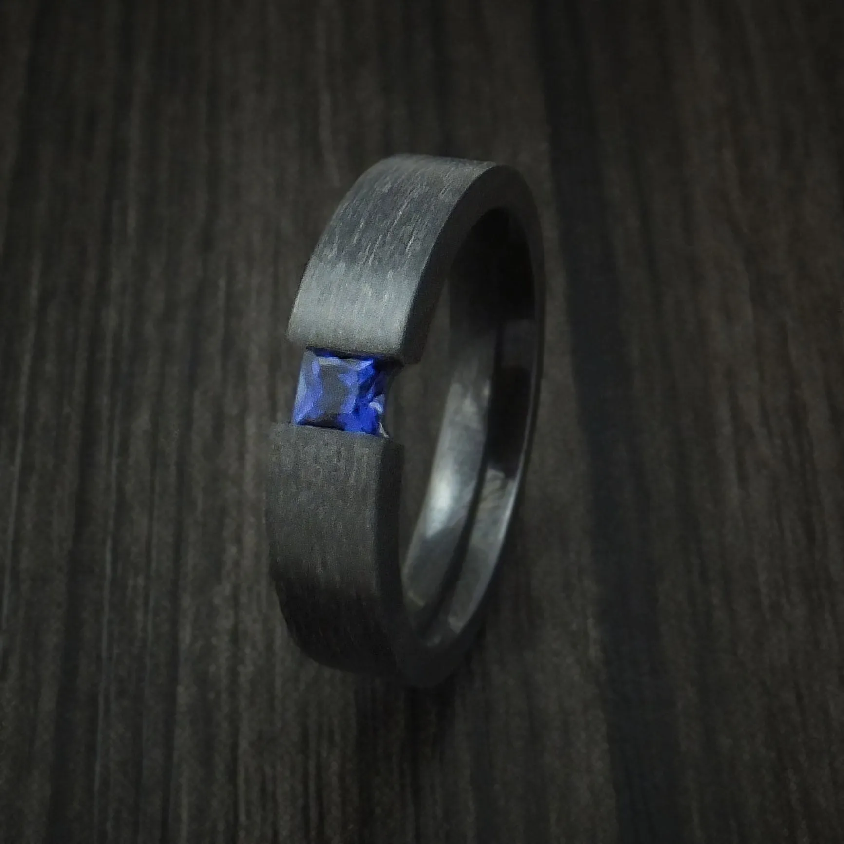 Black Titanium Ring with Sapphire Custom Made Band