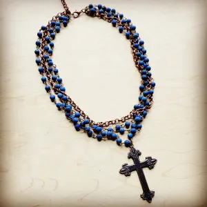 Blue Lapis Collar-Length Necklace with Copper Cross Boho Western Cowgirl Jewelry