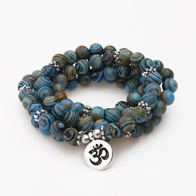 Blue Malachite 108 Mala Beads Bracelet