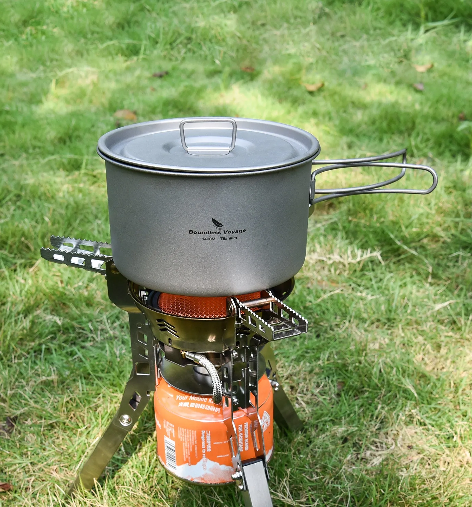 Boundless Voyage Lightweight 1400ml Titanium Pot Outdoor Portable Cooking Set hiking Backpacking Pot for Hiking Trekking Picnic Fishing Mountaineering