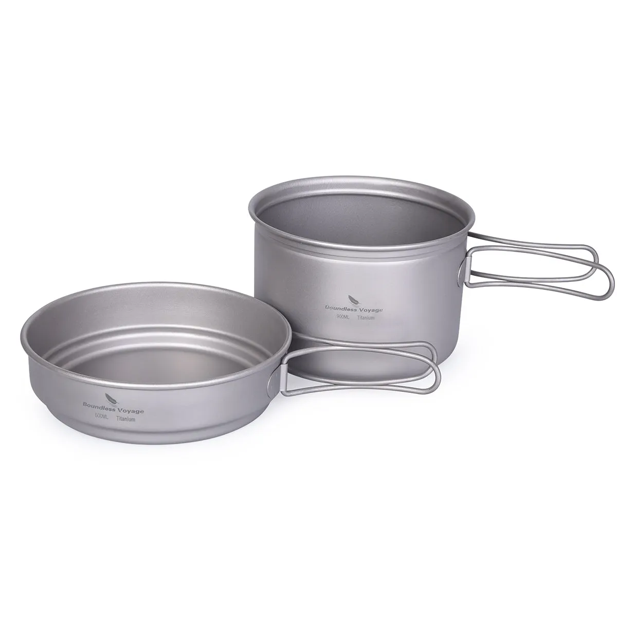 Boundless Voyage Outdoor Titanium Pot Pan Set 500ml 900ml with Lid Folding Handle Camping Hiking Picnic Ultralight Tableware