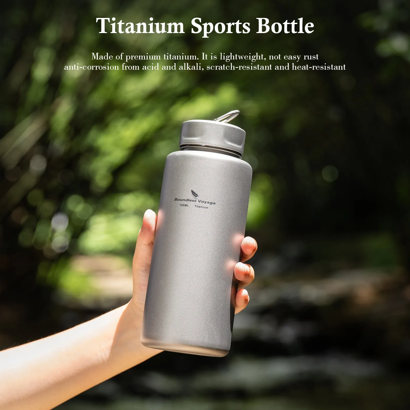 Boundless Voyage Outdoor Ultralight Titanium Sports Bottle with hook 700ml Gym Water Bottle Wide Mouth Tea Coffee Mug Drinkware Camping