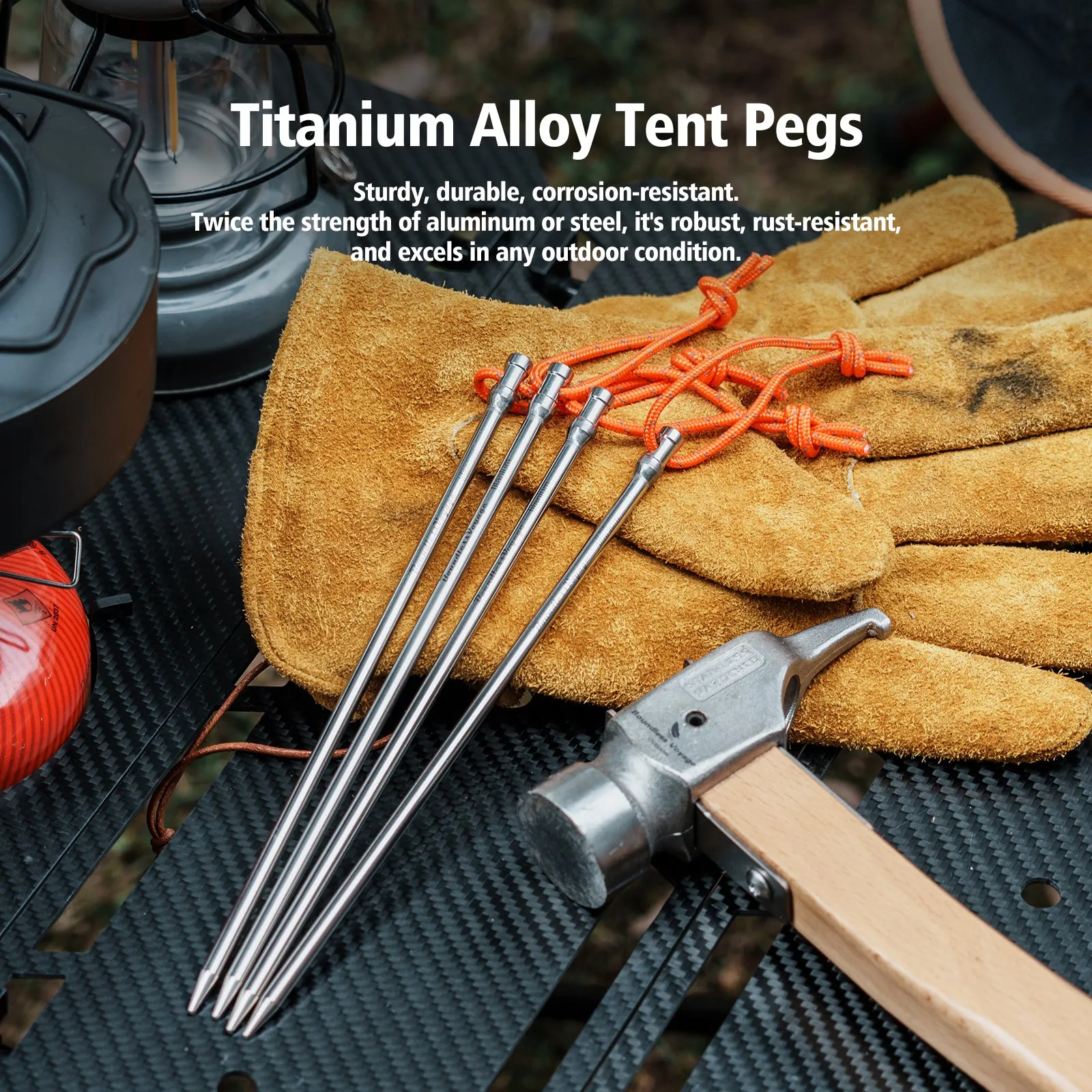 Boundless Voyage Titanium Alloy Tent Pegs 8pcs Camping Tent Stakes Portable Tent Nails for Picnic Hiking Backpacking