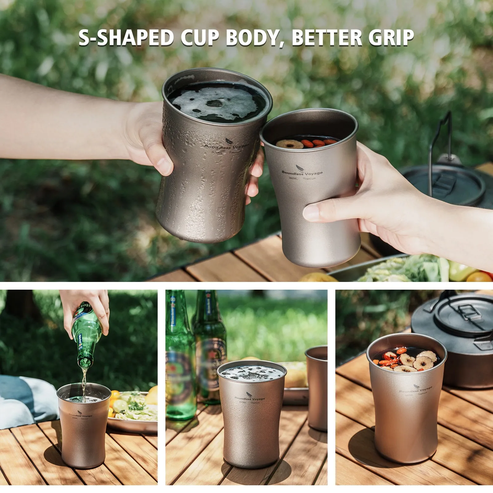 Boundless Voyage Titanium Beer Mugs Ultralight Coffee Tea Juicy Cups for Outdoor Camping Picnic 240ml