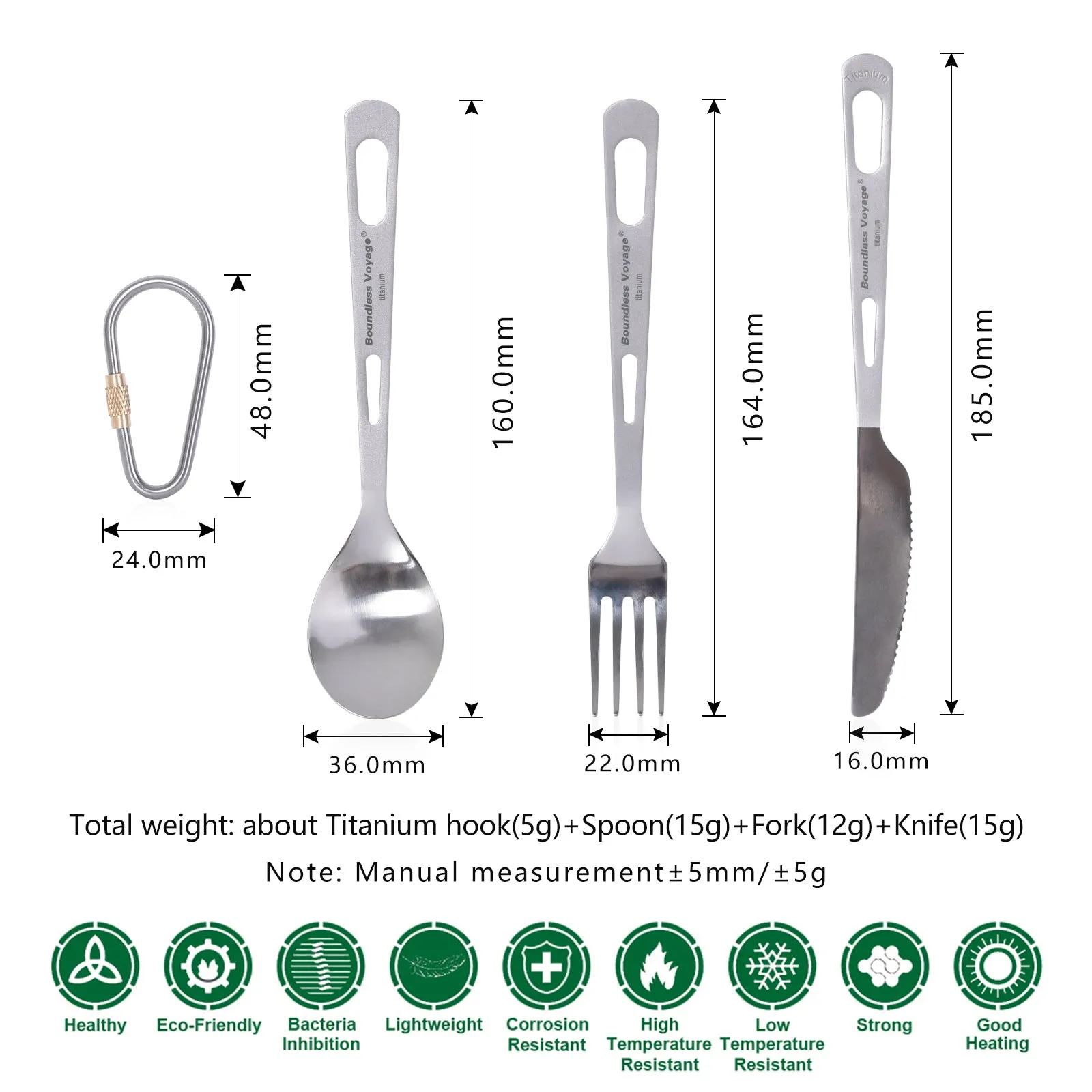 Boundless Voyage Titanium Cutlery Set spoon fork knife For Outdoor Camping Home Lightweight