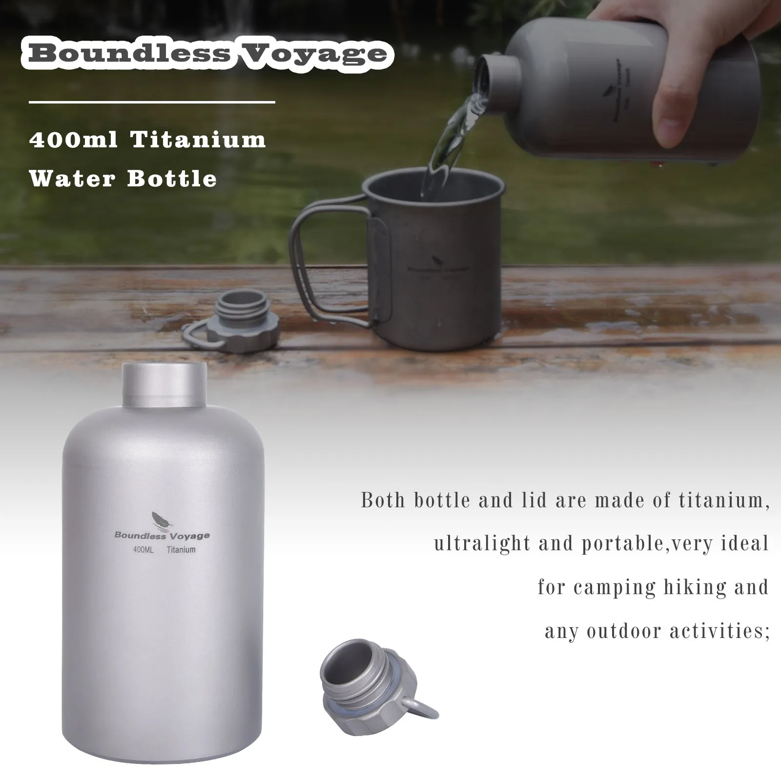 Boundless Voyage Titanium Water Tea Coffee Bottle with Titanium Lid Outdoor Camping Cycling Hiking Sports Picnic Drinkware 400ml