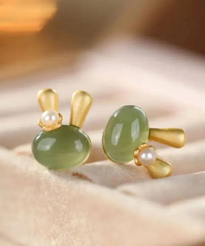 Boutique Cyan Sterling Silver Overgild Jade Resin Little Rabbit Stud Earrings LY8608