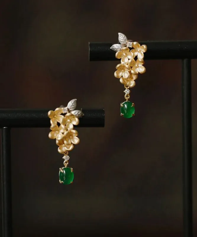 Boutique Gold Sterling Silver Overgildr Jade Fragrans Tassel Drop Earrings PO024