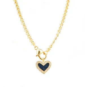 brass CZ heart charm necklace