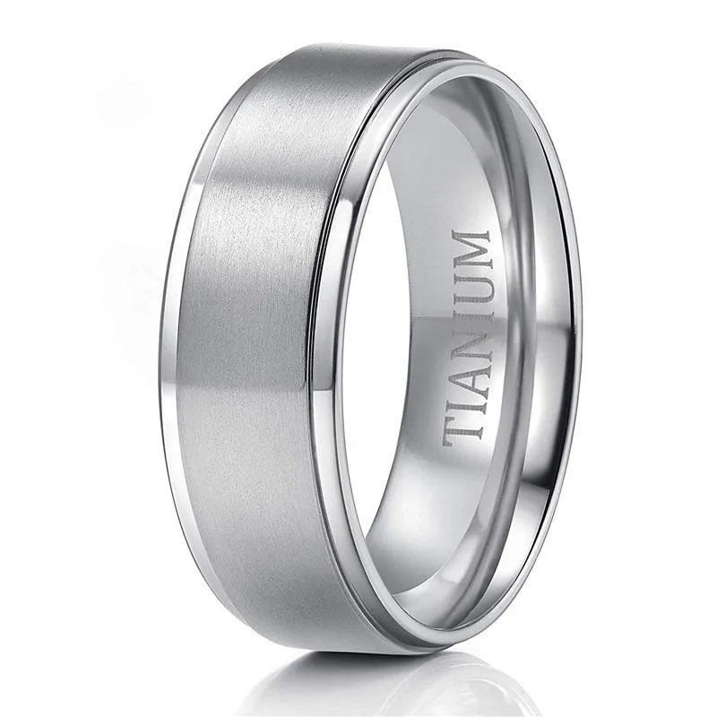 Brushed Silver-Tone Titanium Ring