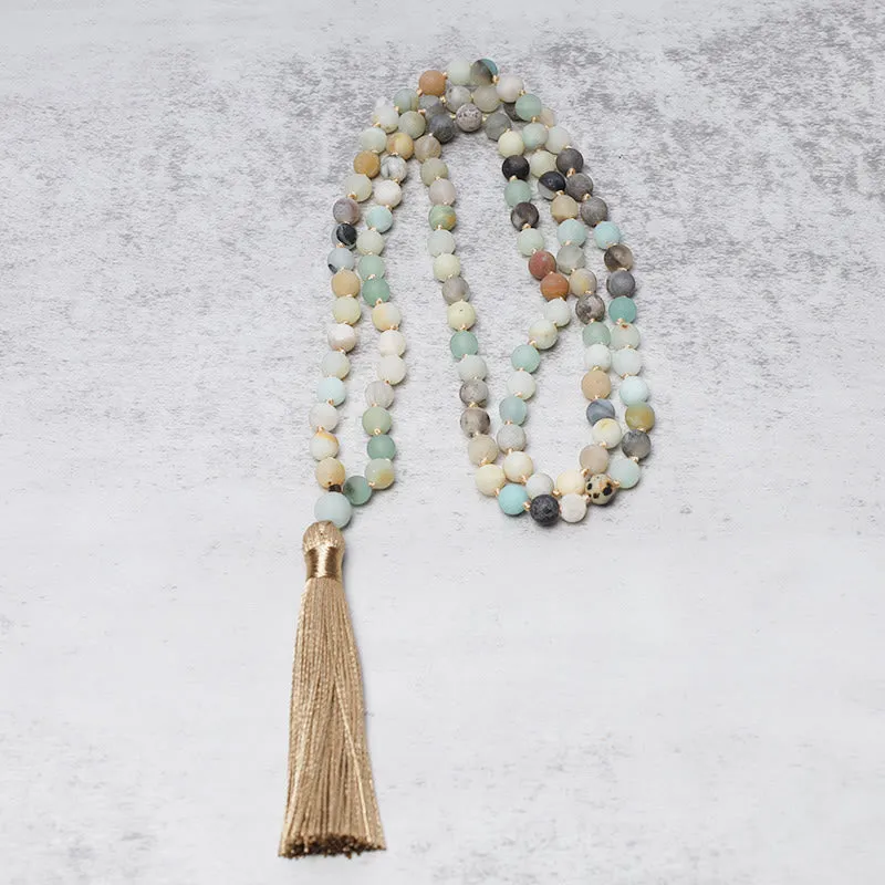 Buddha Stones 108 Amazonite Beads Tassel Mala Bracelet