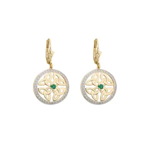 Celtic Knot Emerald Earrings, Yellow Gold