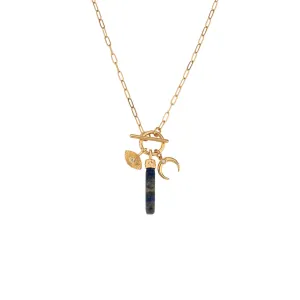 Charged Lapis Pendant and Charms Toggle Necklace