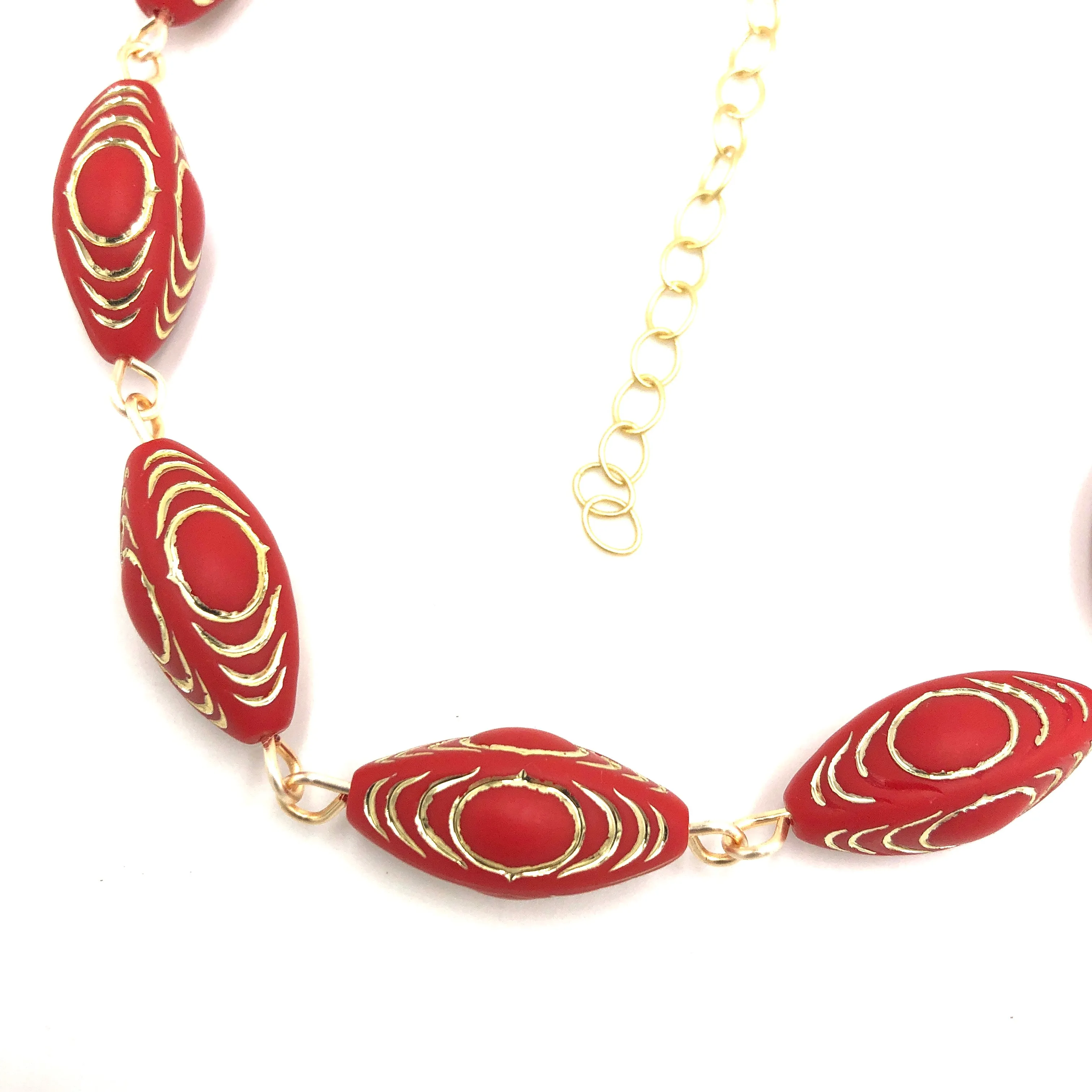 Cherry Red & Gold Lame' Beaded Amelia Necklace