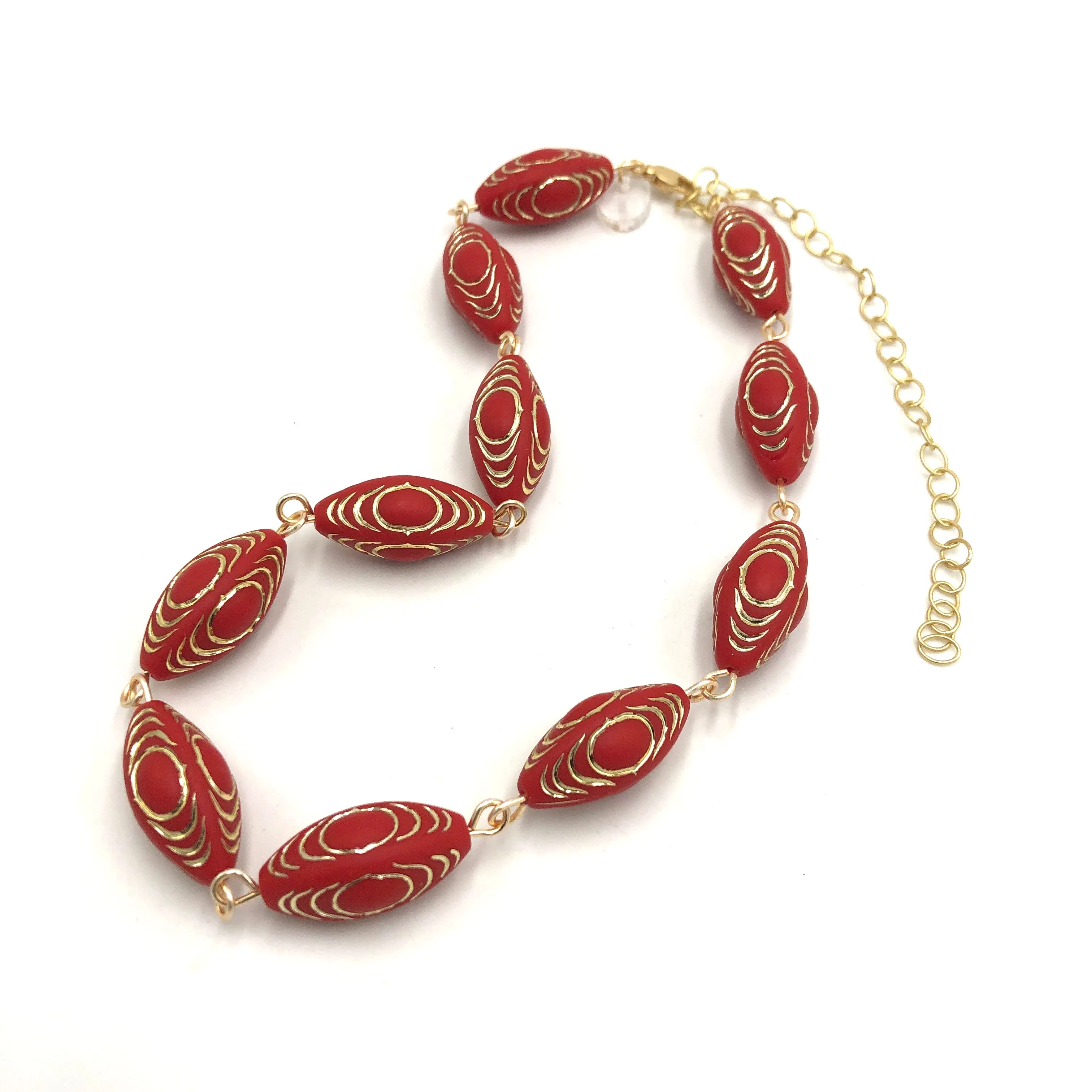 Cherry Red & Gold Lame' Beaded Amelia Necklace