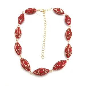 Cherry Red & Gold Lame' Beaded Amelia Necklace