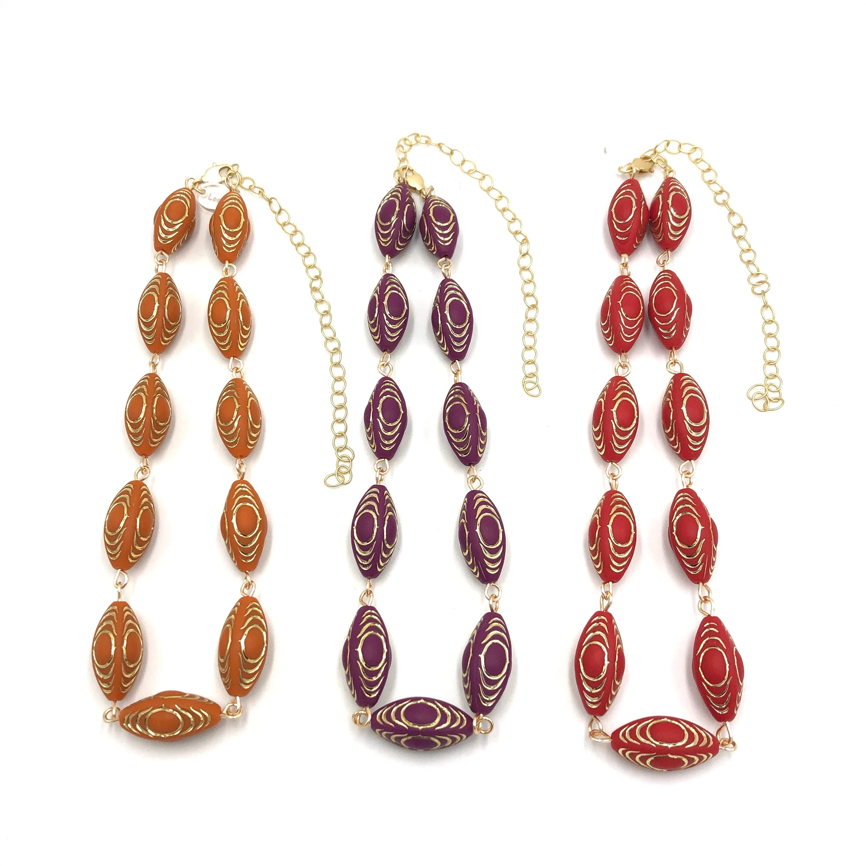 Cherry Red & Gold Lame' Beaded Amelia Necklace