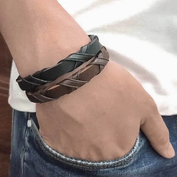 Classy Men Brown Leather Lace-up Bracelet