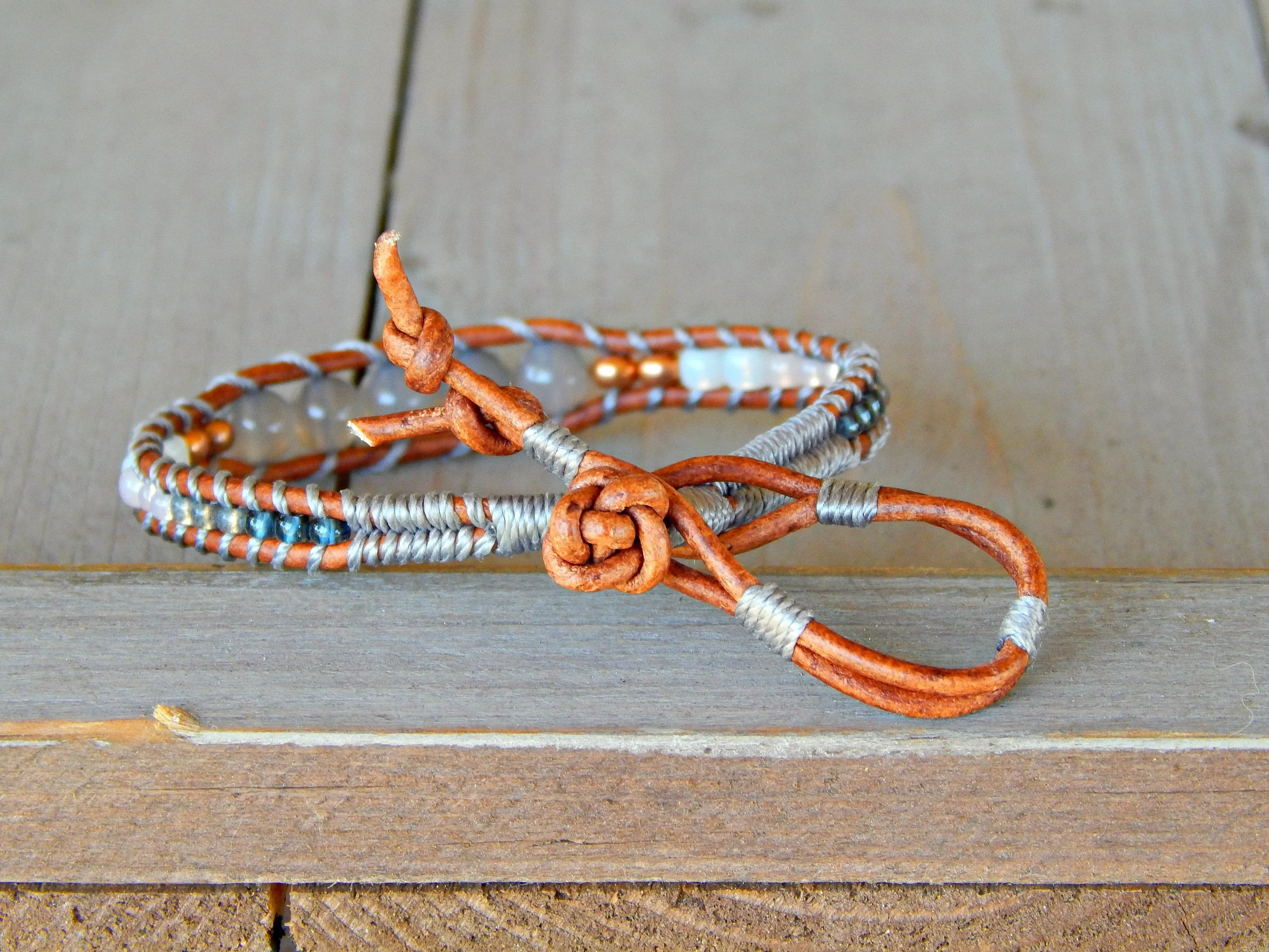 Copper Navy Gray Agate Center Stack bracelet