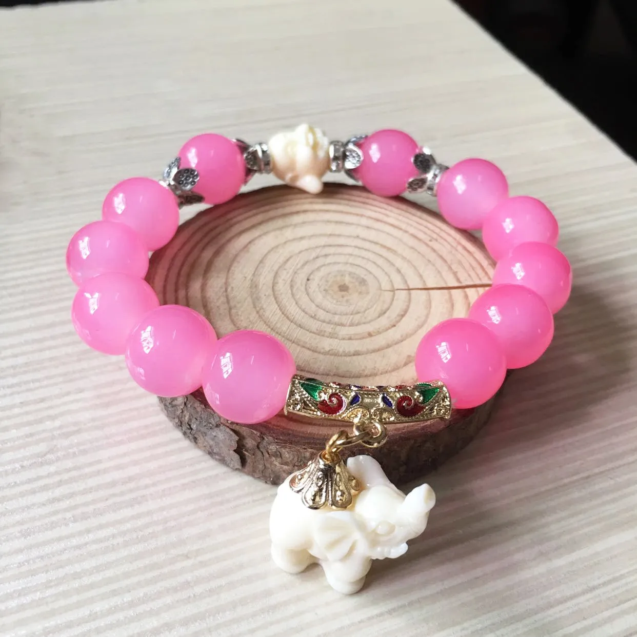 Crystal Elephant Charm bead Cultural Bracelet Jewelry