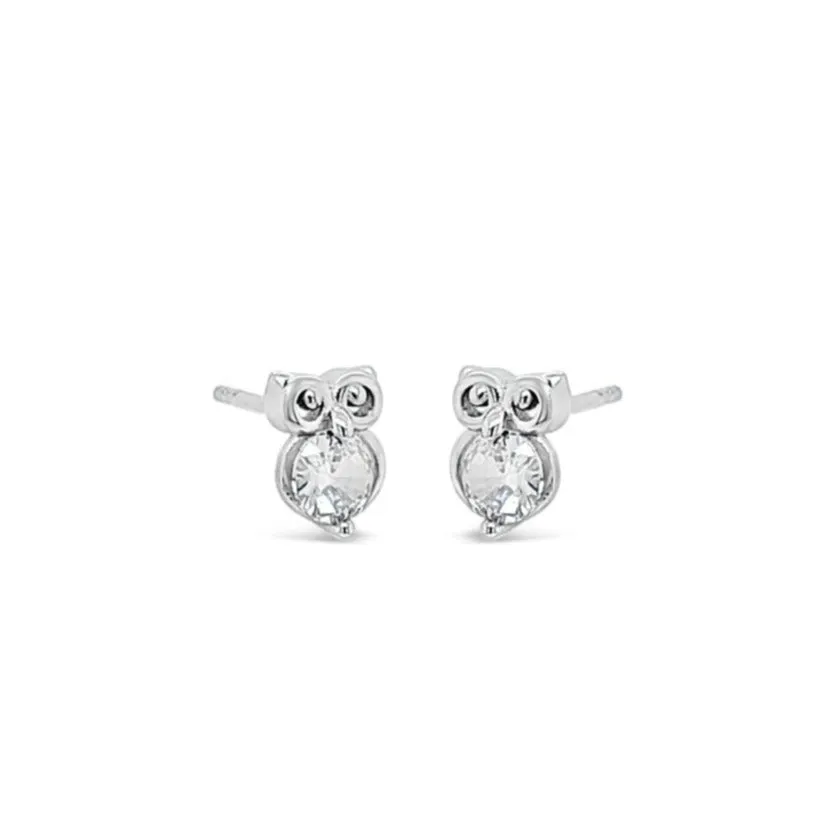 Crystal Owl Children Sterling Silver Stud Earrings