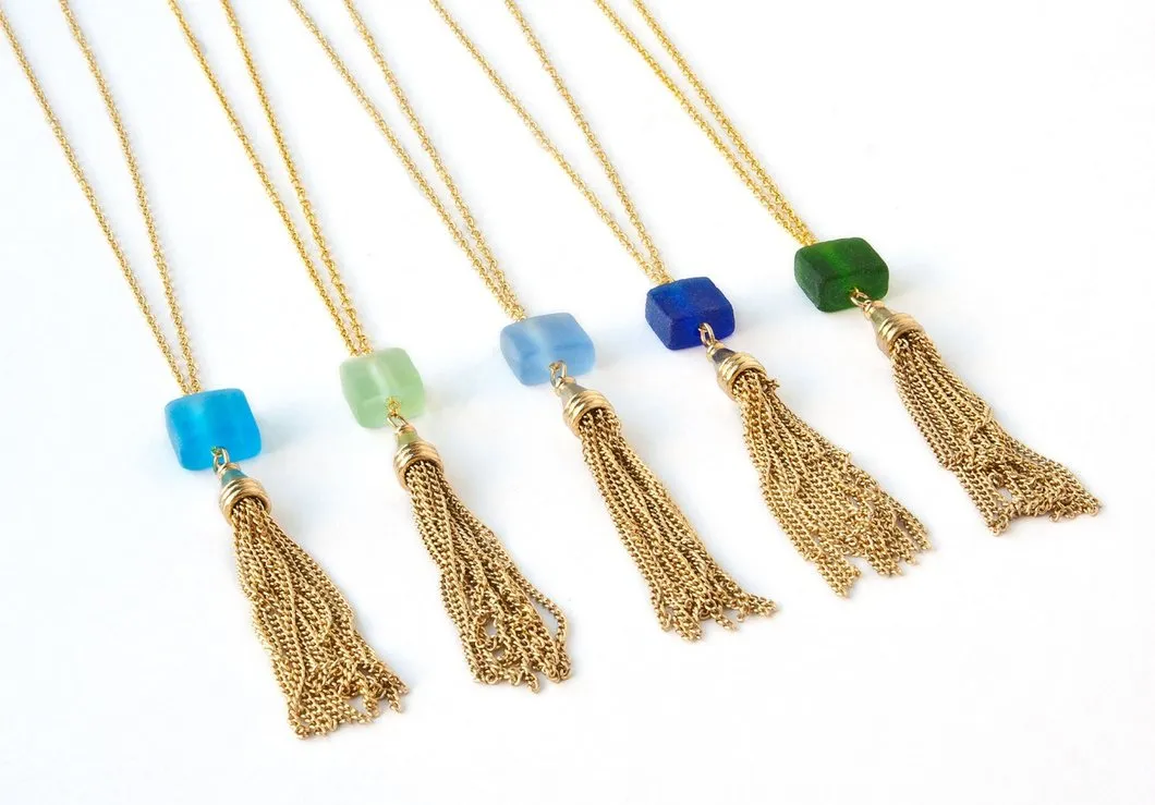 Cube Long Tassel Necklace