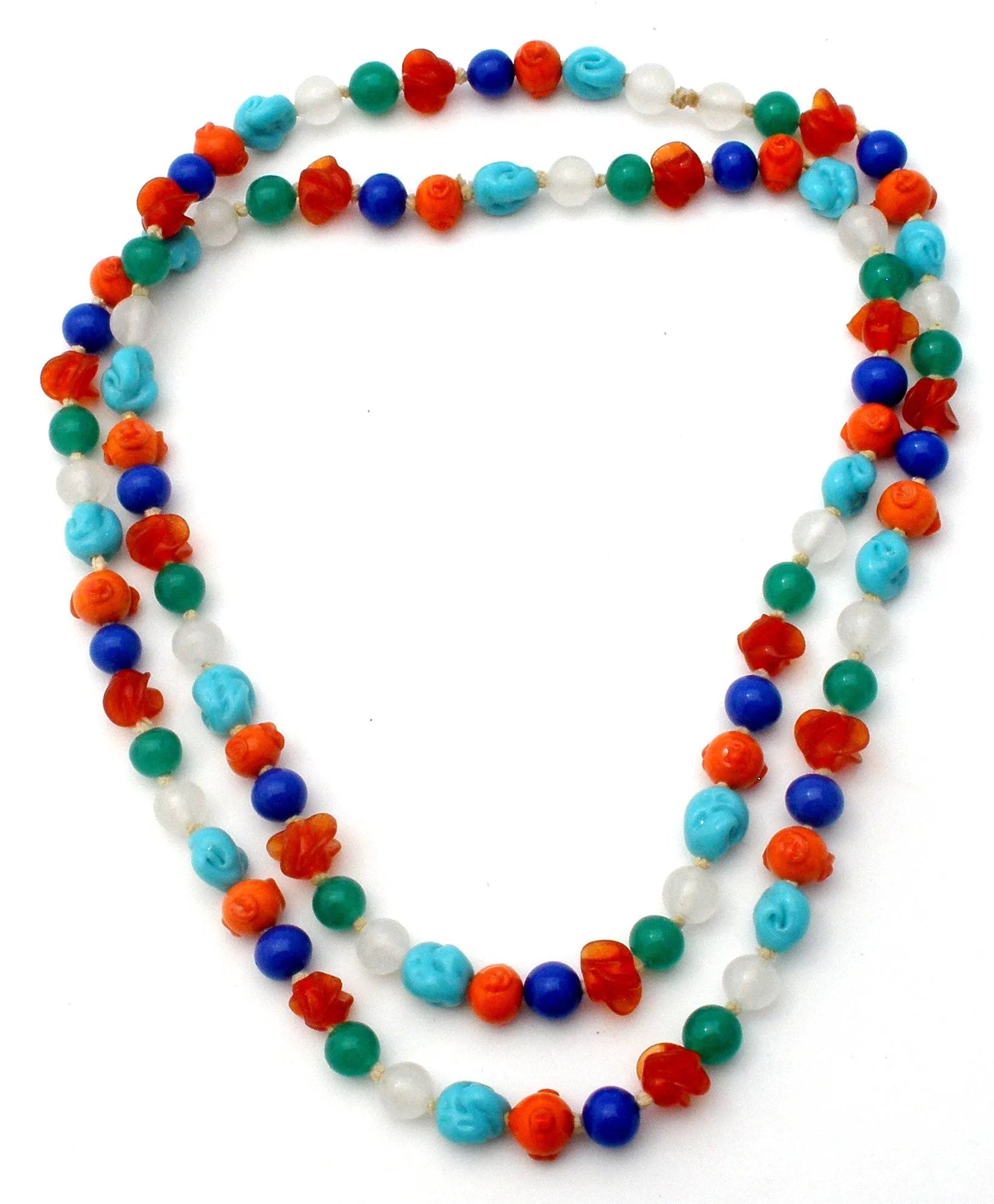 Czech Glass Lampwork Bead Necklace 34" Art Deco