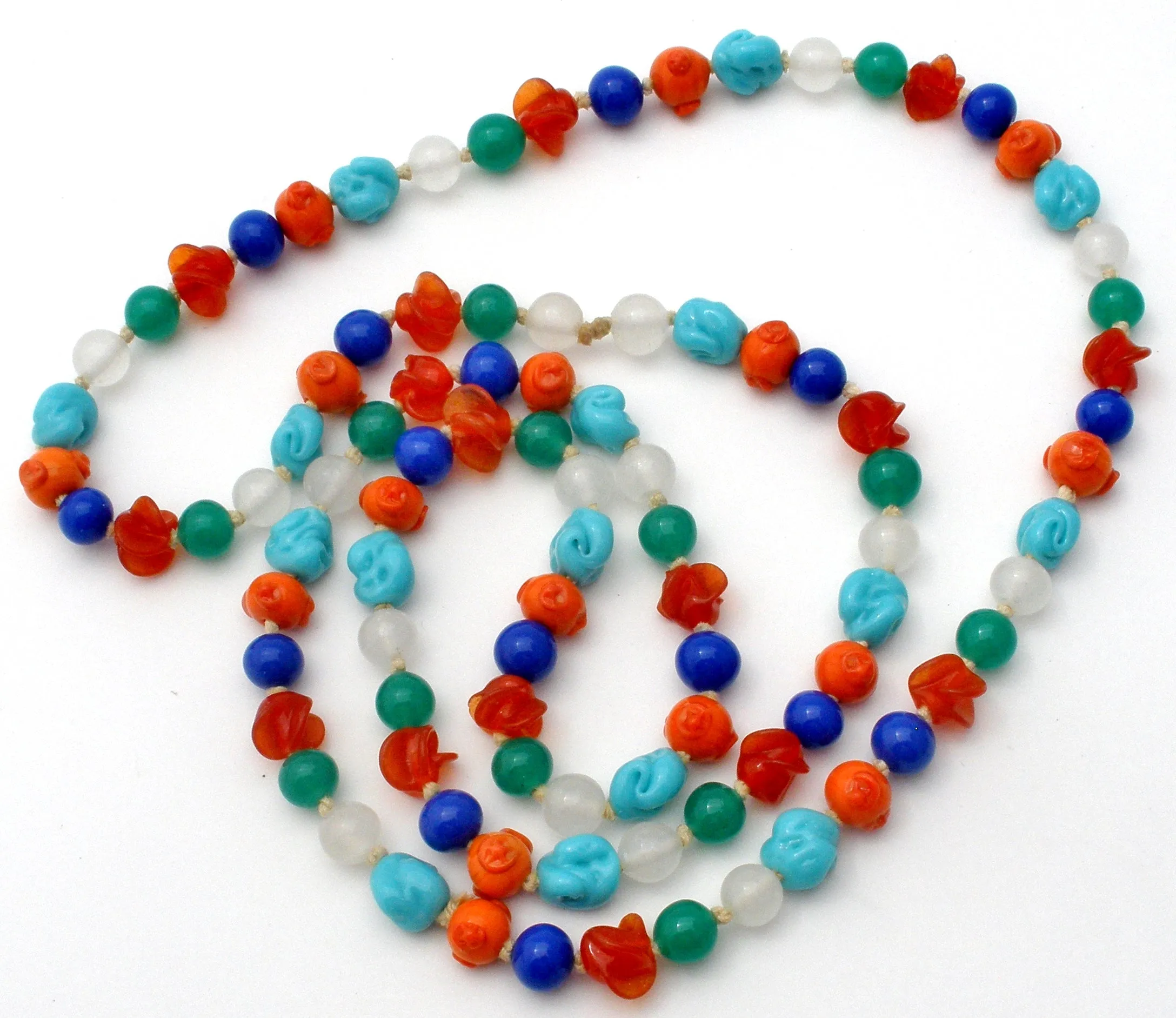 Czech Glass Lampwork Bead Necklace 34" Art Deco