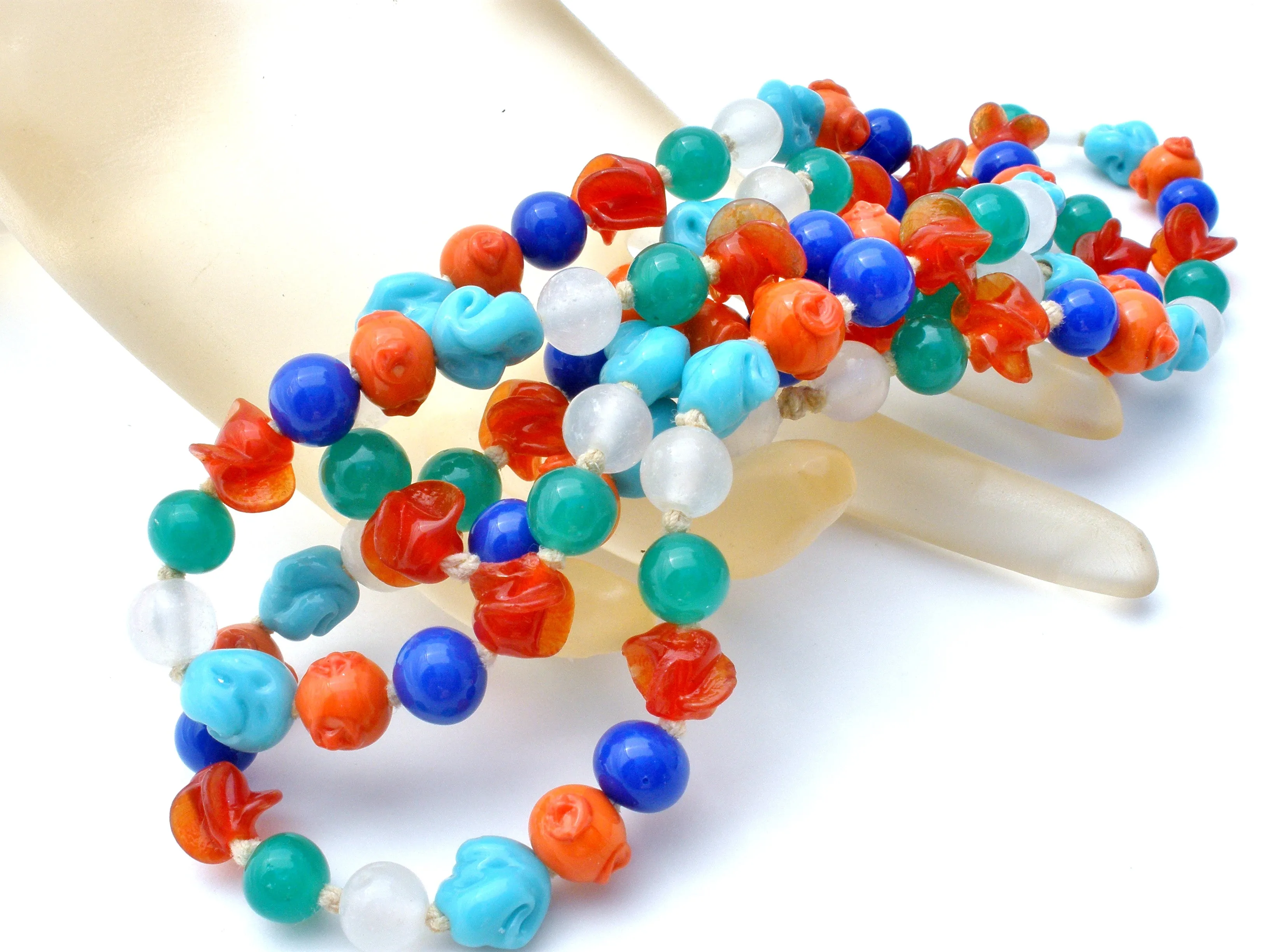 Czech Glass Lampwork Bead Necklace 34" Art Deco