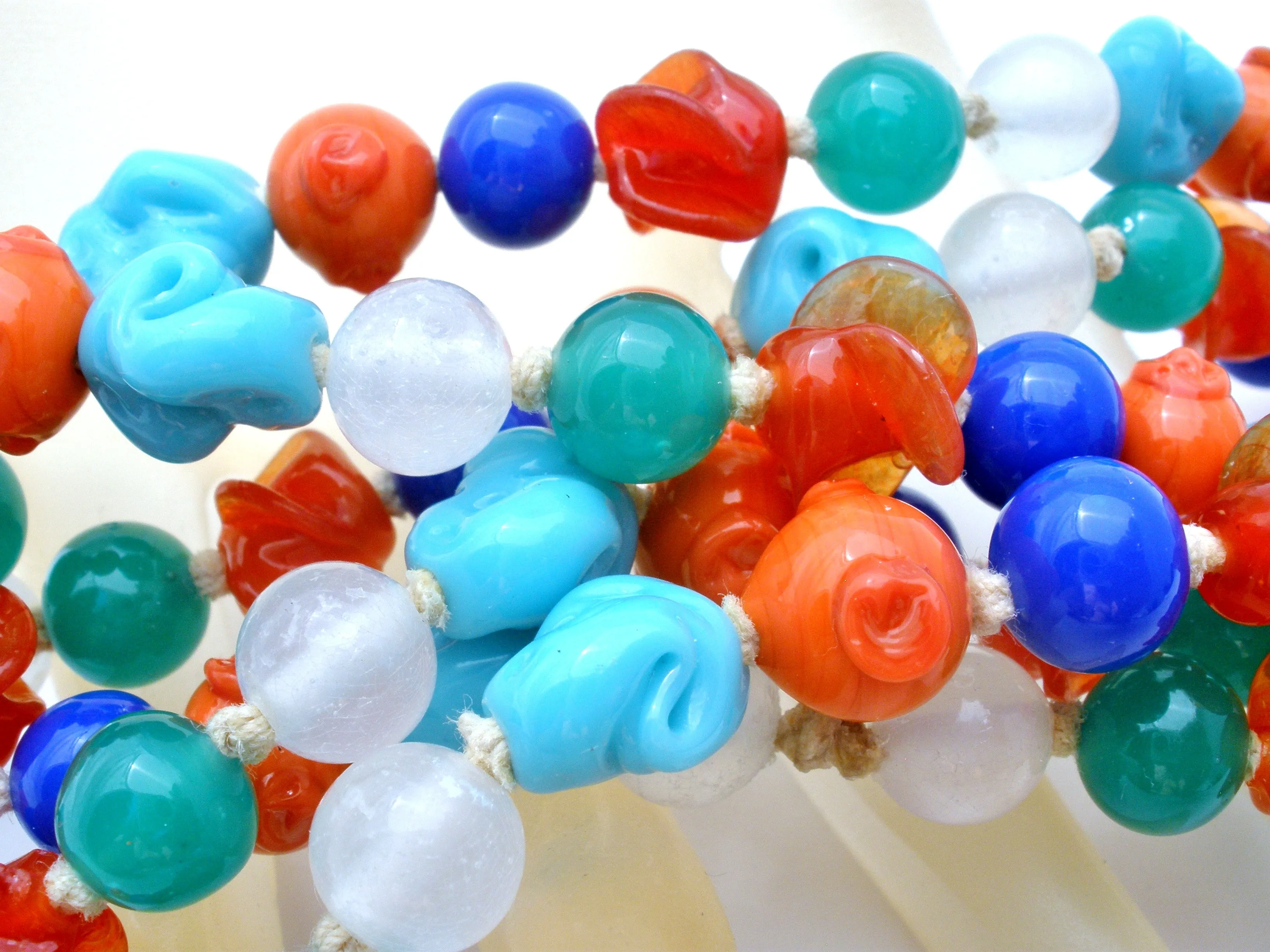 Czech Glass Lampwork Bead Necklace 34" Art Deco