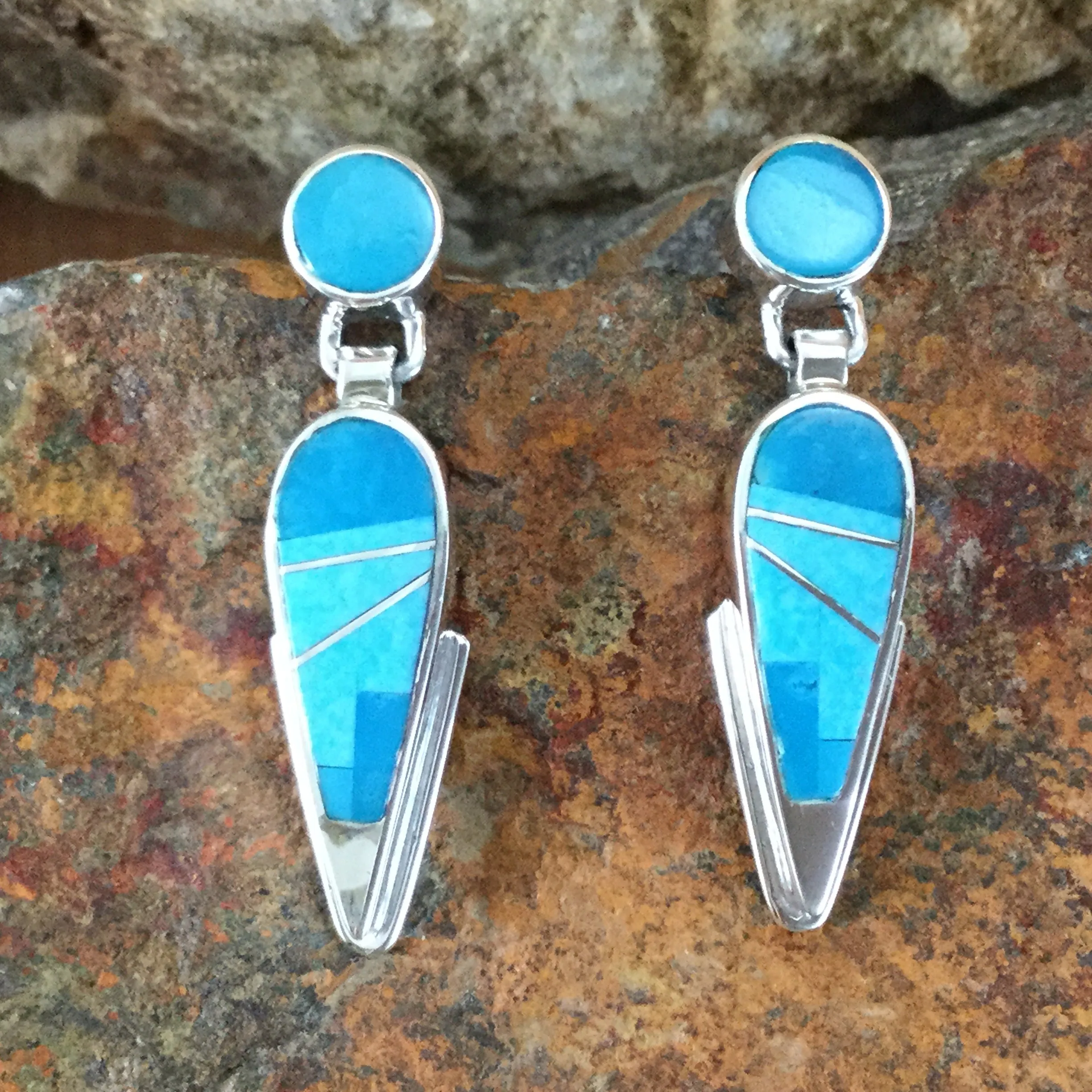 David Rosales Arizona Blue Inlaid Sterling Silver Earrings