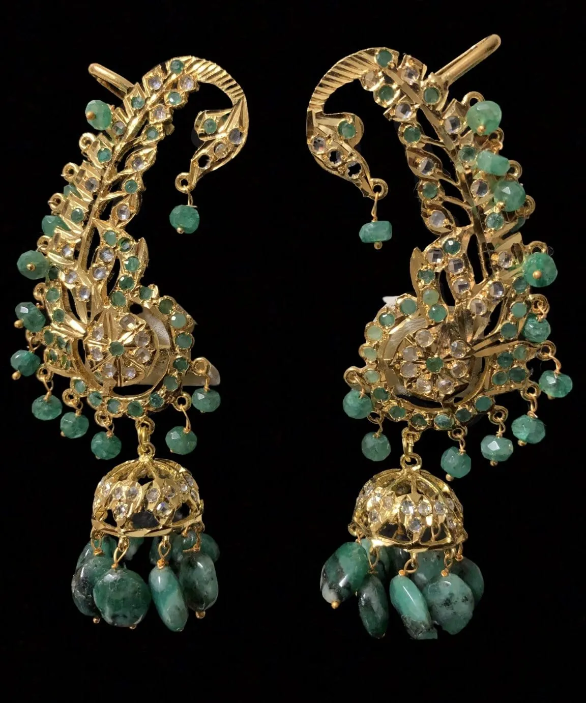 DER222  Kiran kaanphool jhumka in emeralds (READY TO SHIP)