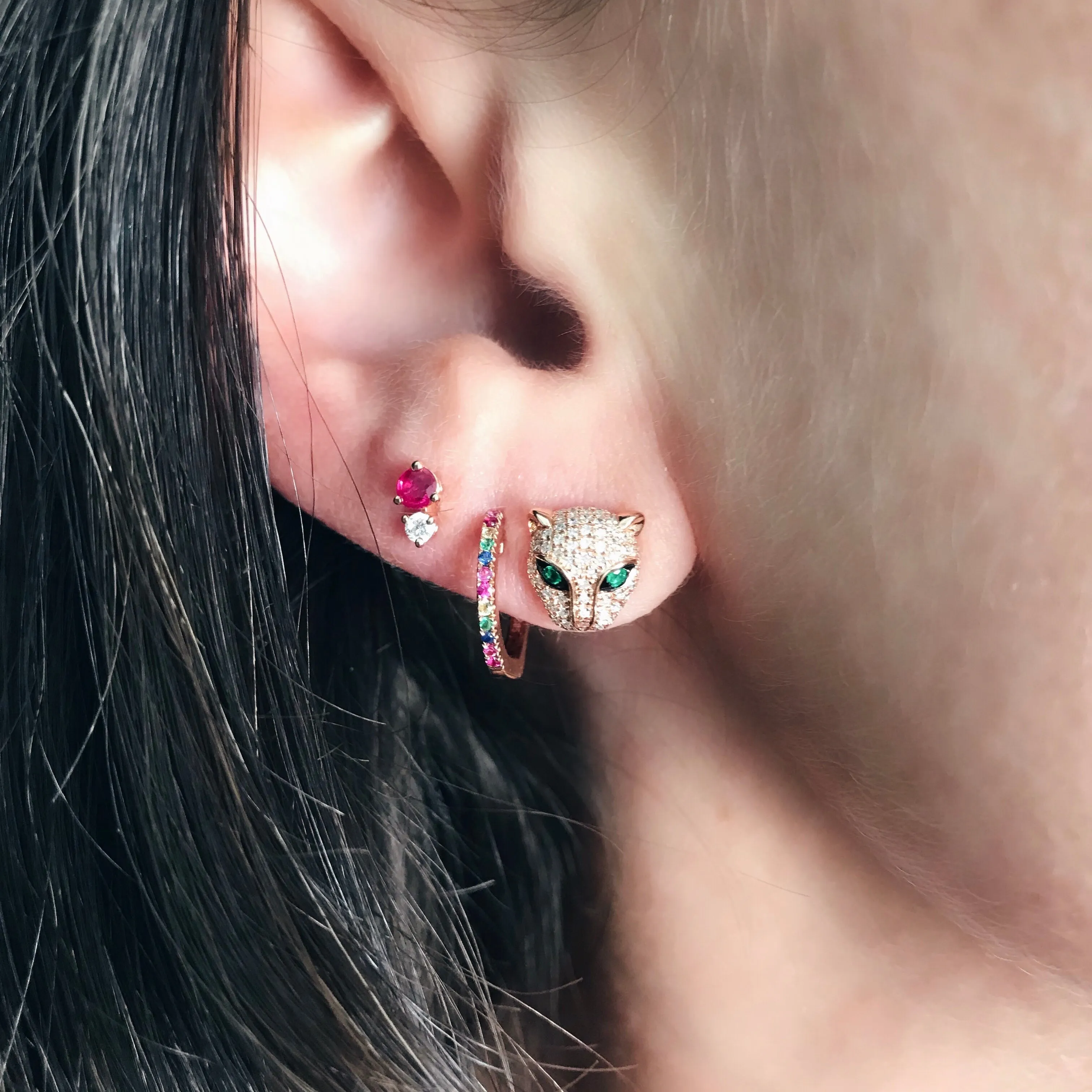 Diamond and Emerald Panther Stud Earrings