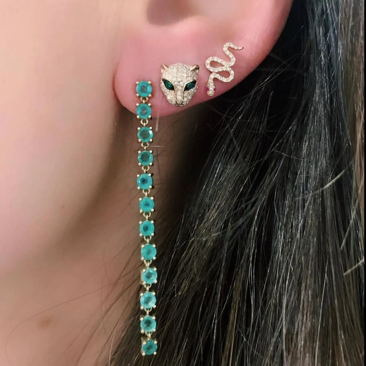 Diamond and Emerald Panther Stud Earrings