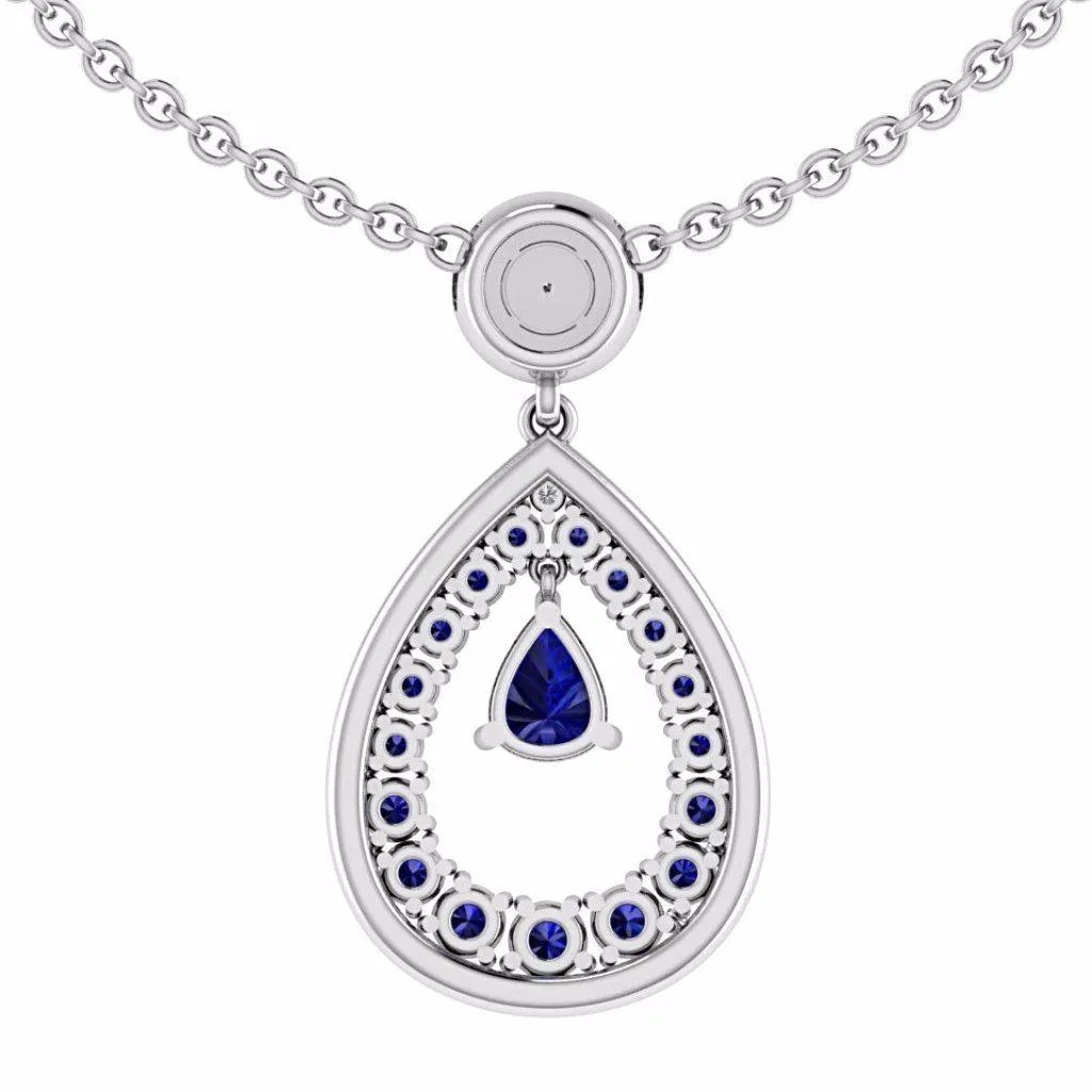 Diamond and Sapphire Pear Shaped Halo Pendant 18K Gold