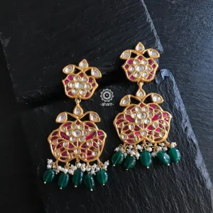 Emerald and Kundan Gold Polish Silver Earrings