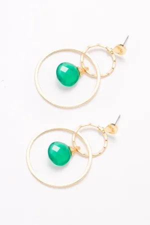 Emerald Drop Double Hoop Earrings