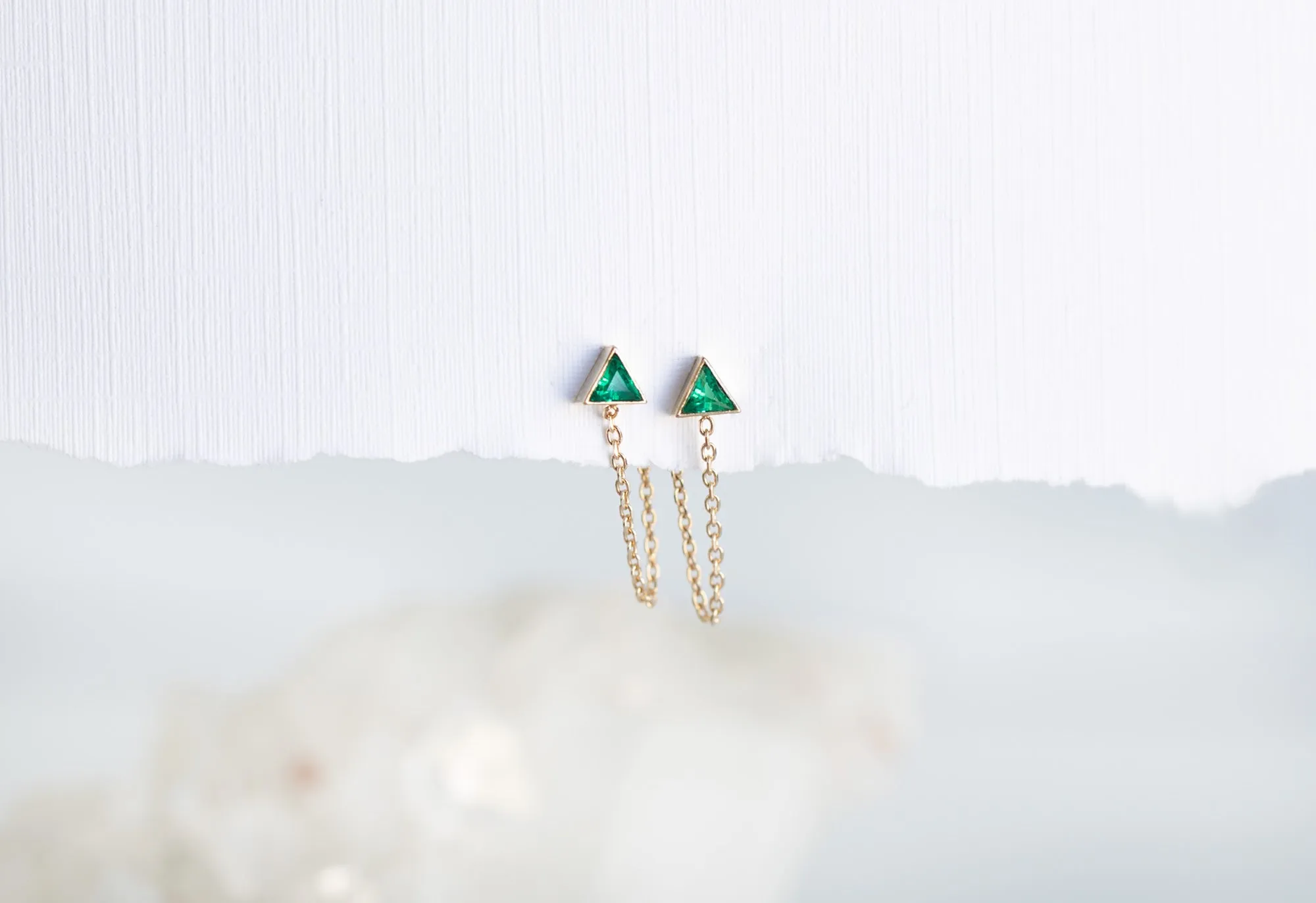 Emerald Trillion Chain Hoop Earrings