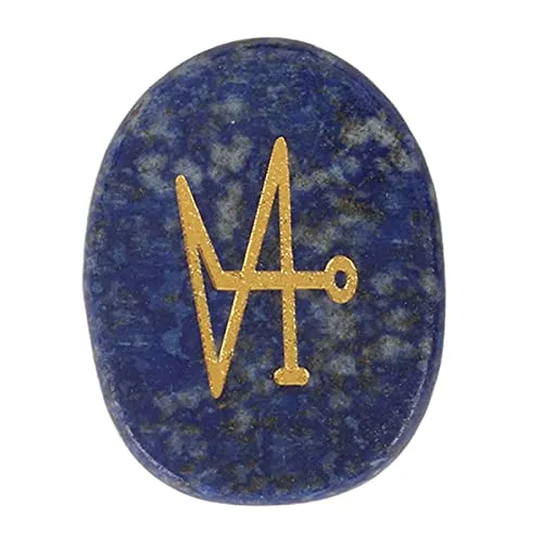 Engraved Palm Stones, Polished Positive Energy Reiki Balancing Stones Portable Round for Meditation (Lapis Lazuli)