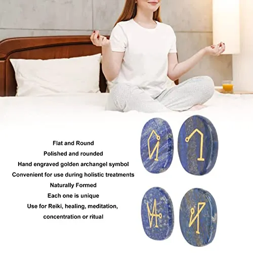 Engraved Palm Stones, Polished Positive Energy Reiki Balancing Stones Portable Round for Meditation (Lapis Lazuli)