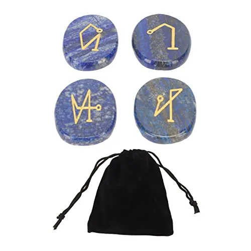 Engraved Palm Stones, Polished Positive Energy Reiki Balancing Stones Portable Round for Meditation (Lapis Lazuli)