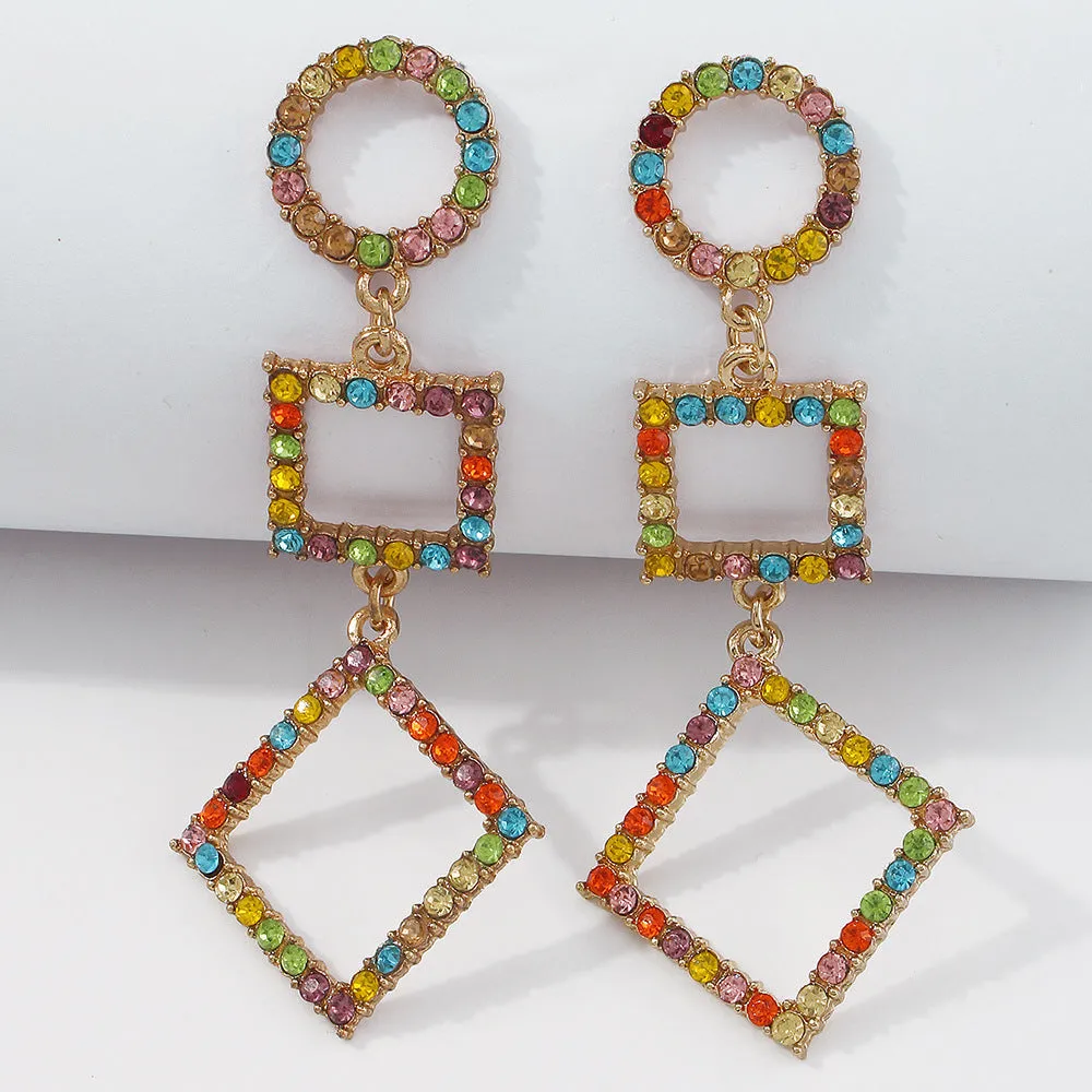 Fancy Diamond Geometric Rectangle Square Earrings