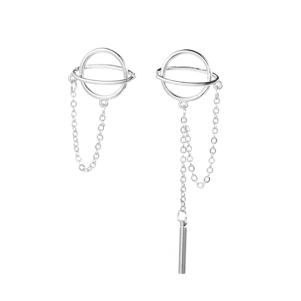 Fashion Asymmetric Planet Tassel Earrings